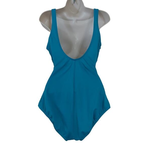 Jantzen Classics Women's Teal Ruched Hi-Cut V-Neck One-Piece Bathing Swimsuit - Picture 3 of 8